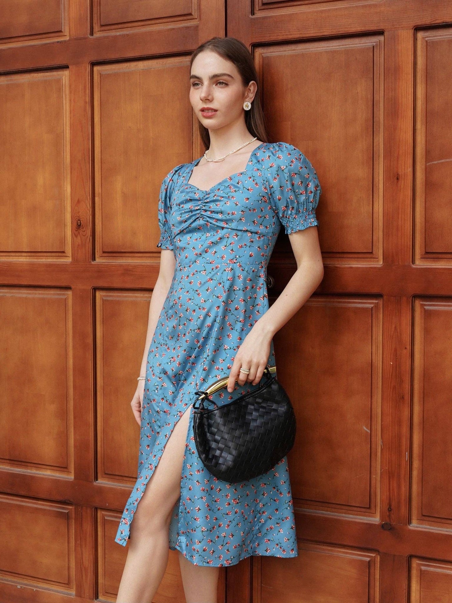 Azure Blue Floral Wrap Dress