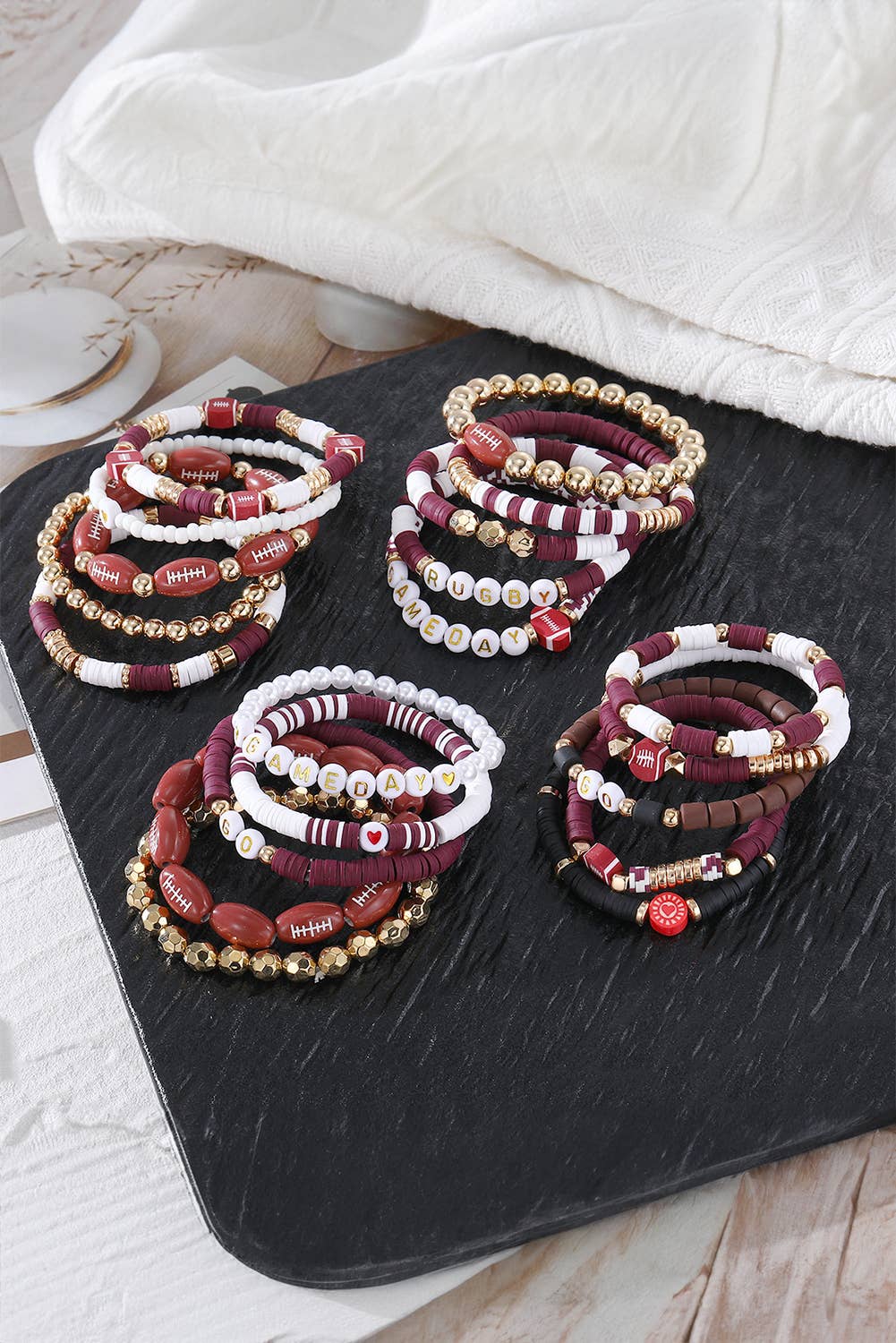 GAME DAY Maroon Football Beading Elastic Bracelet Set