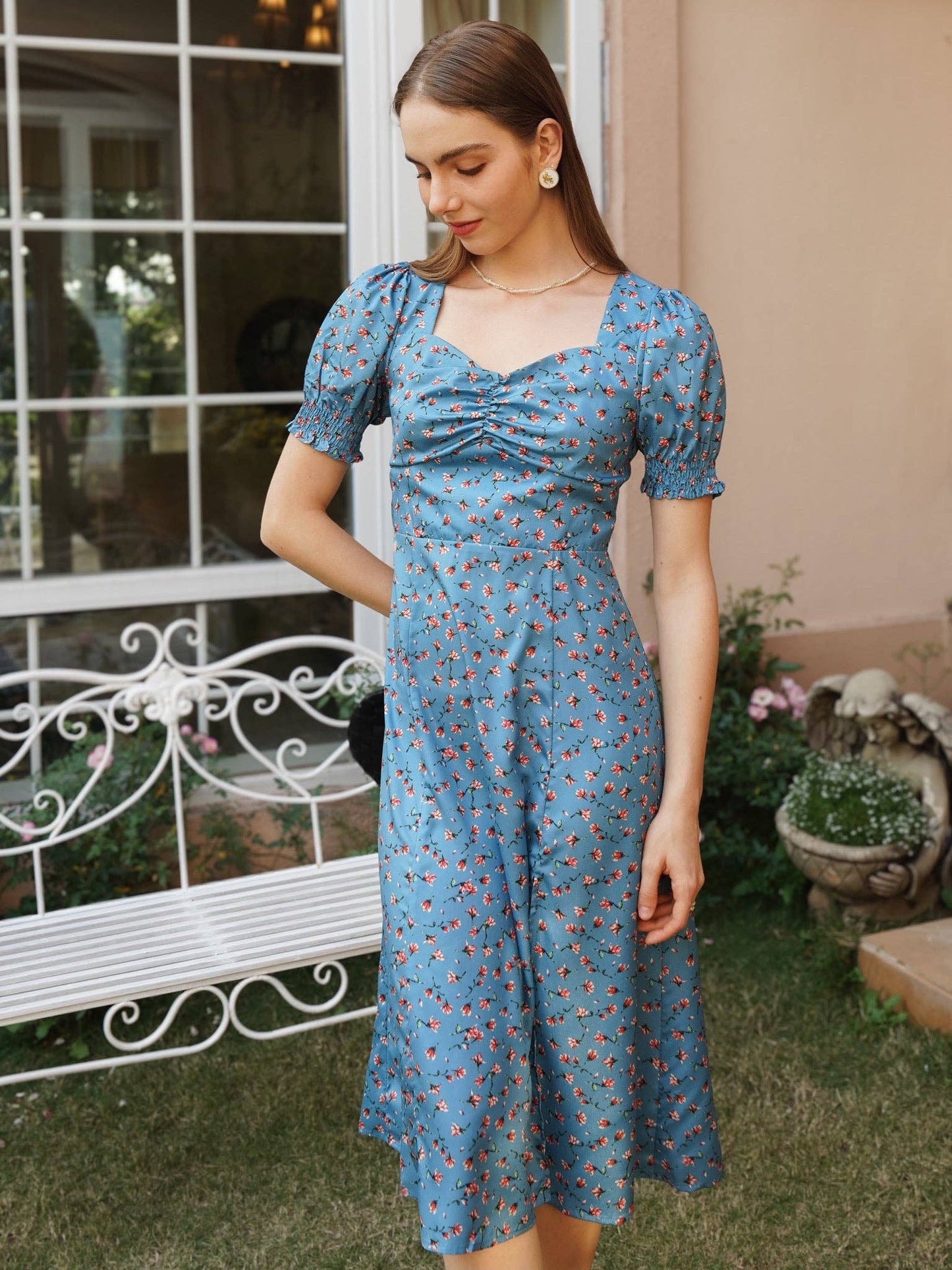 Azure Blue Floral Wrap Dress