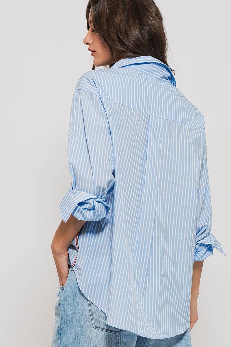 TWILL TAPE BUTTON DOWN OVERSIZED STRIPE SHIRT