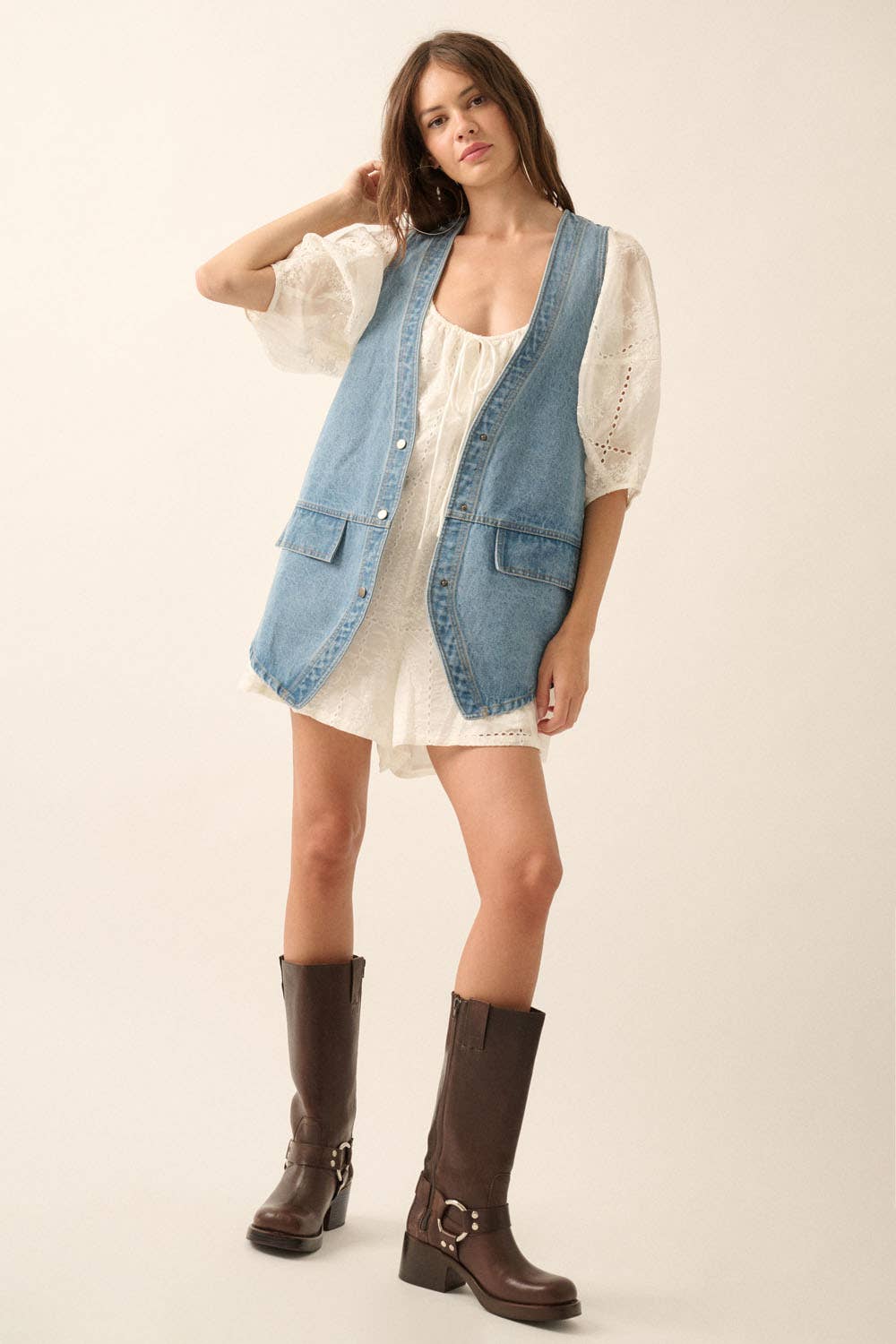 Denim Snap-Front Vest