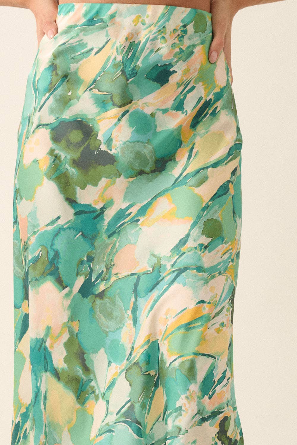 Abstract-Print Satin Bias-Cut Maxi Skirt