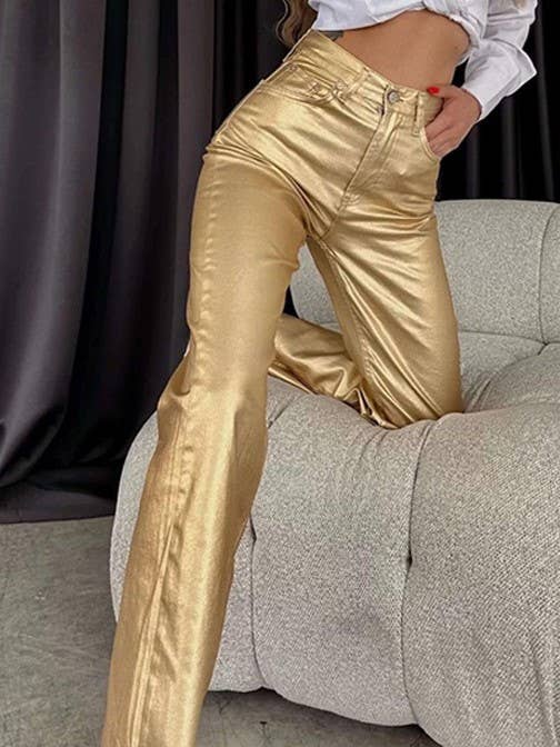Metallic high rise straight Pant New Year's Eve Dressy