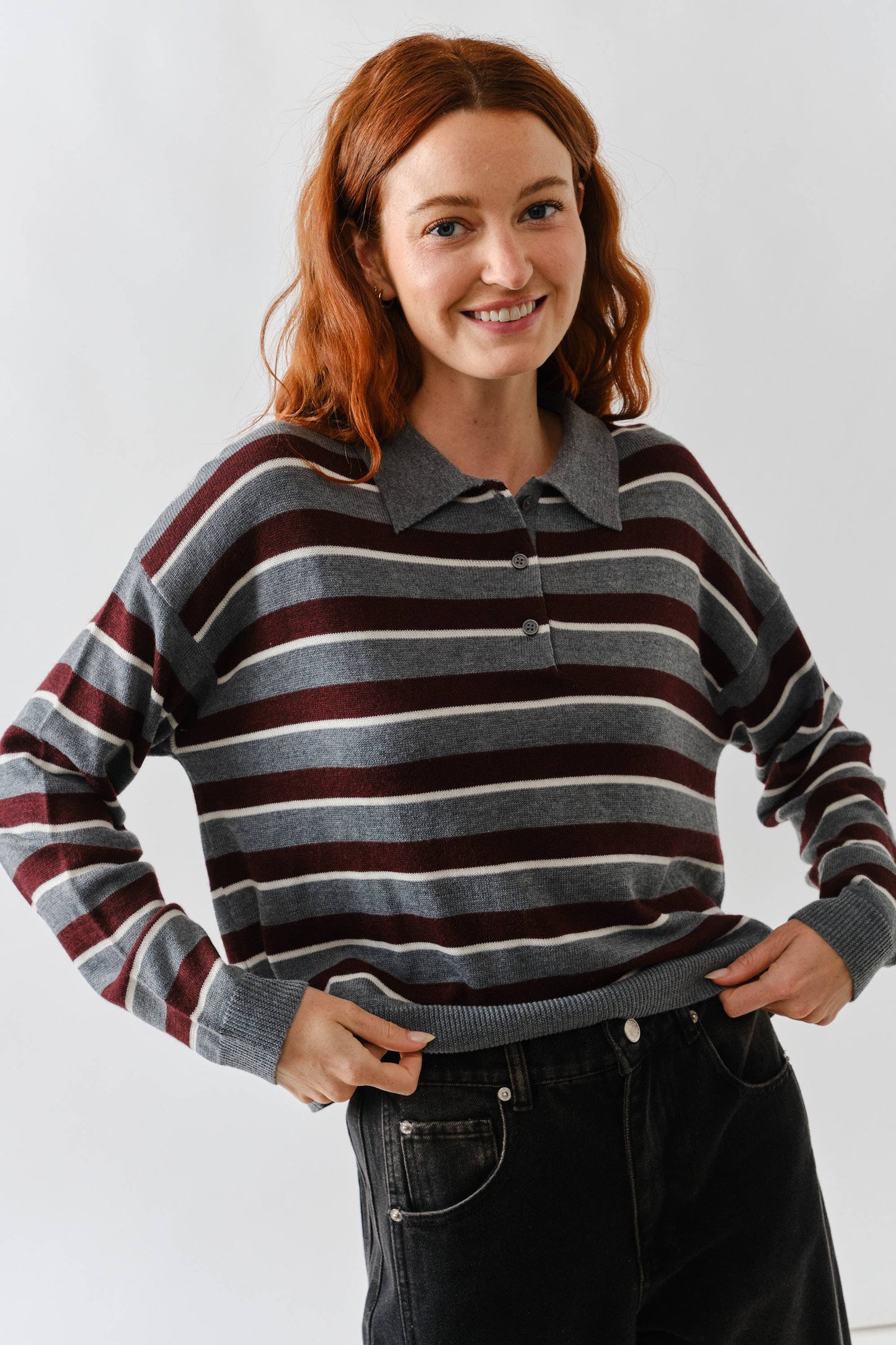 STRIPE POLO LONG SLEEVES KNIT SWEATER