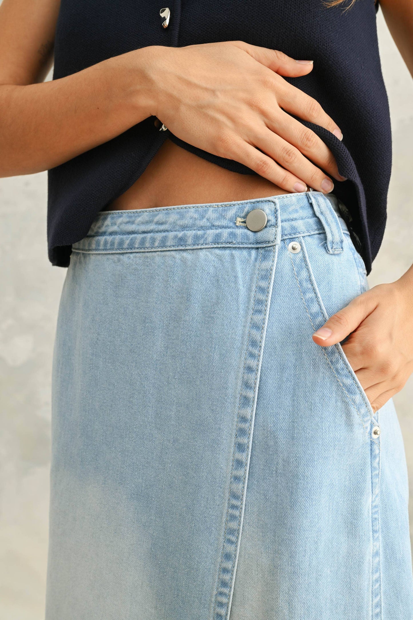 DENIM OVERLAP LONG SKIRT