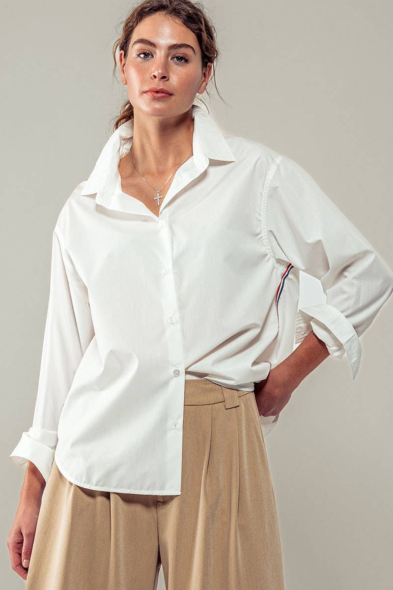 TWILL TAPE BUTTON DOWN OVERSIZED STRIPE SHIRT