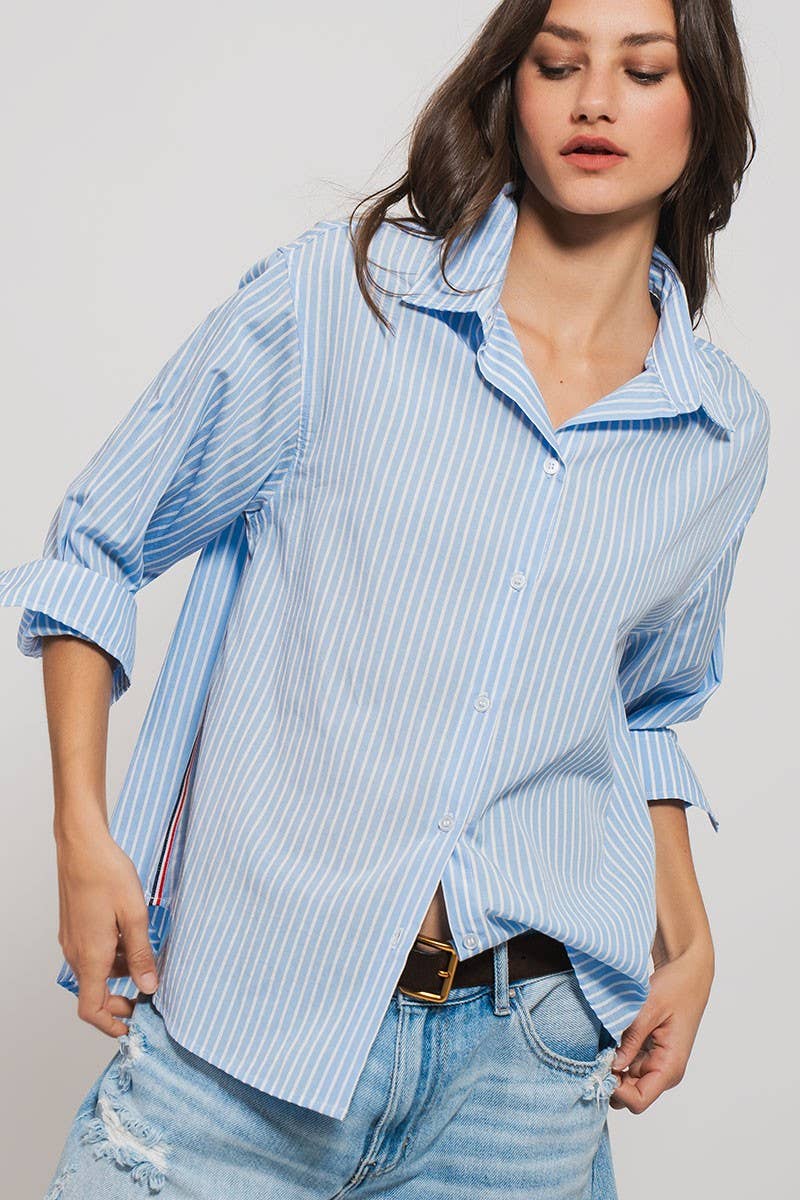 TWILL TAPE BUTTON DOWN OVERSIZED STRIPE SHIRT