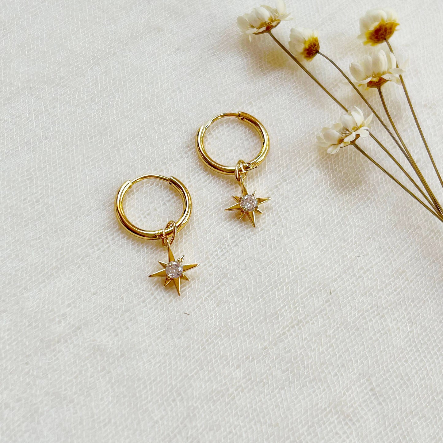 North Star Charm Huggie Hoops