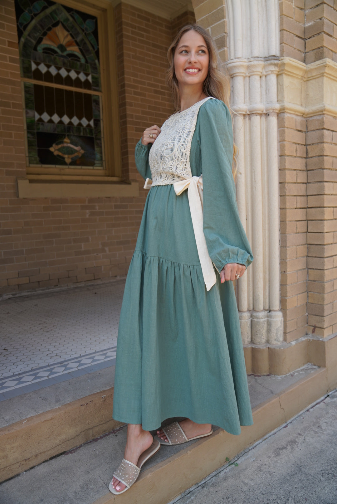 ROMANTIC WALKTHROUGH THE CITY CROCHET OVERLAY MAXI DRESS