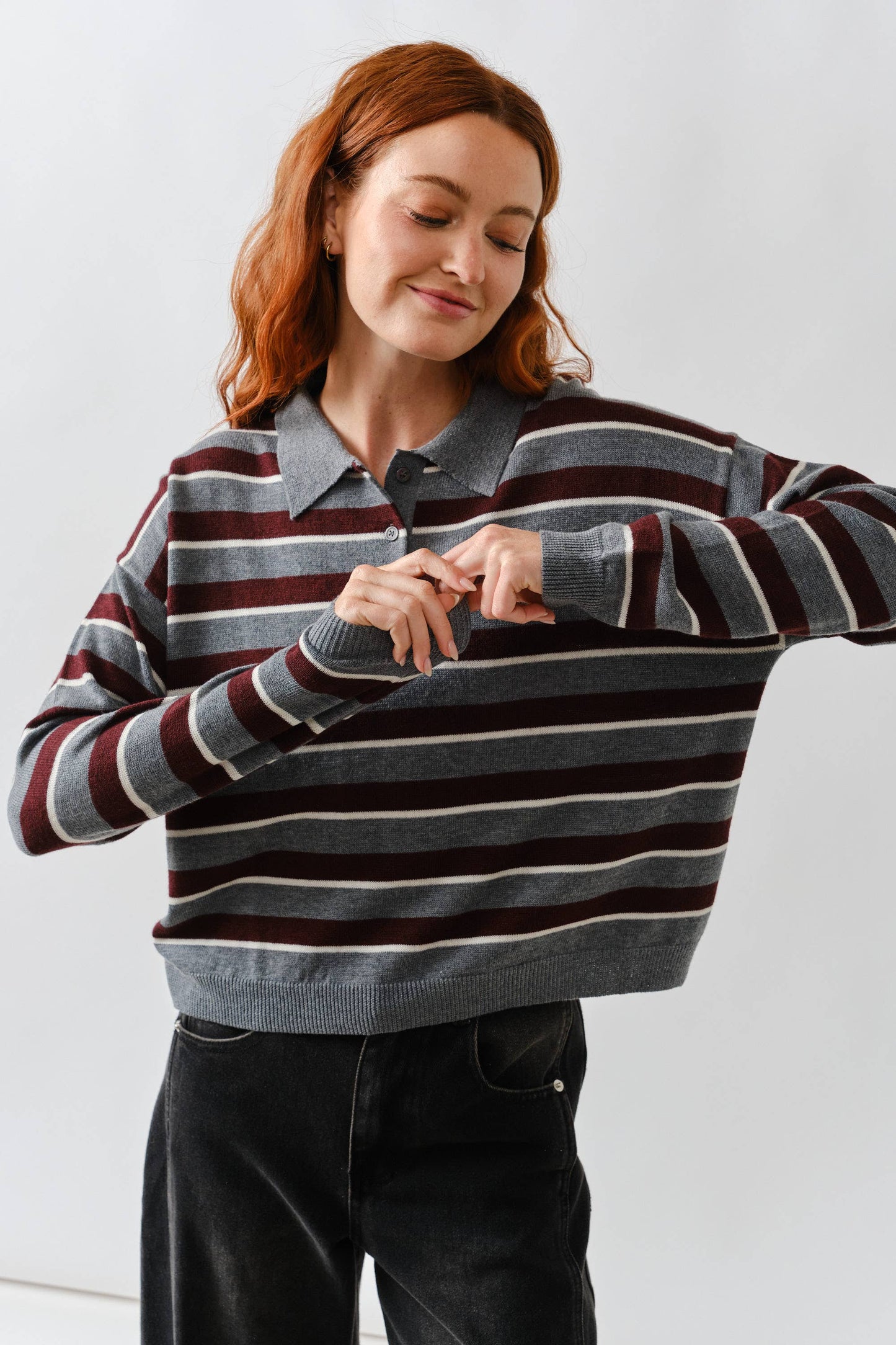 STRIPE POLO LONG SLEEVES KNIT SWEATER