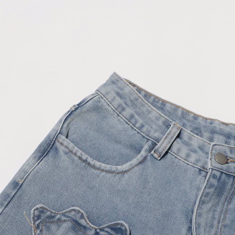 PT022Y Autumn Leaf Patchwork High Waist Denim Jeans
