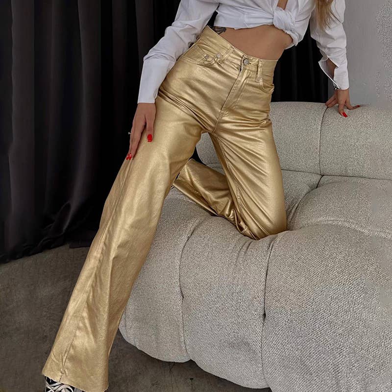 Metallic high rise straight Pant New Year's Eve Dressy