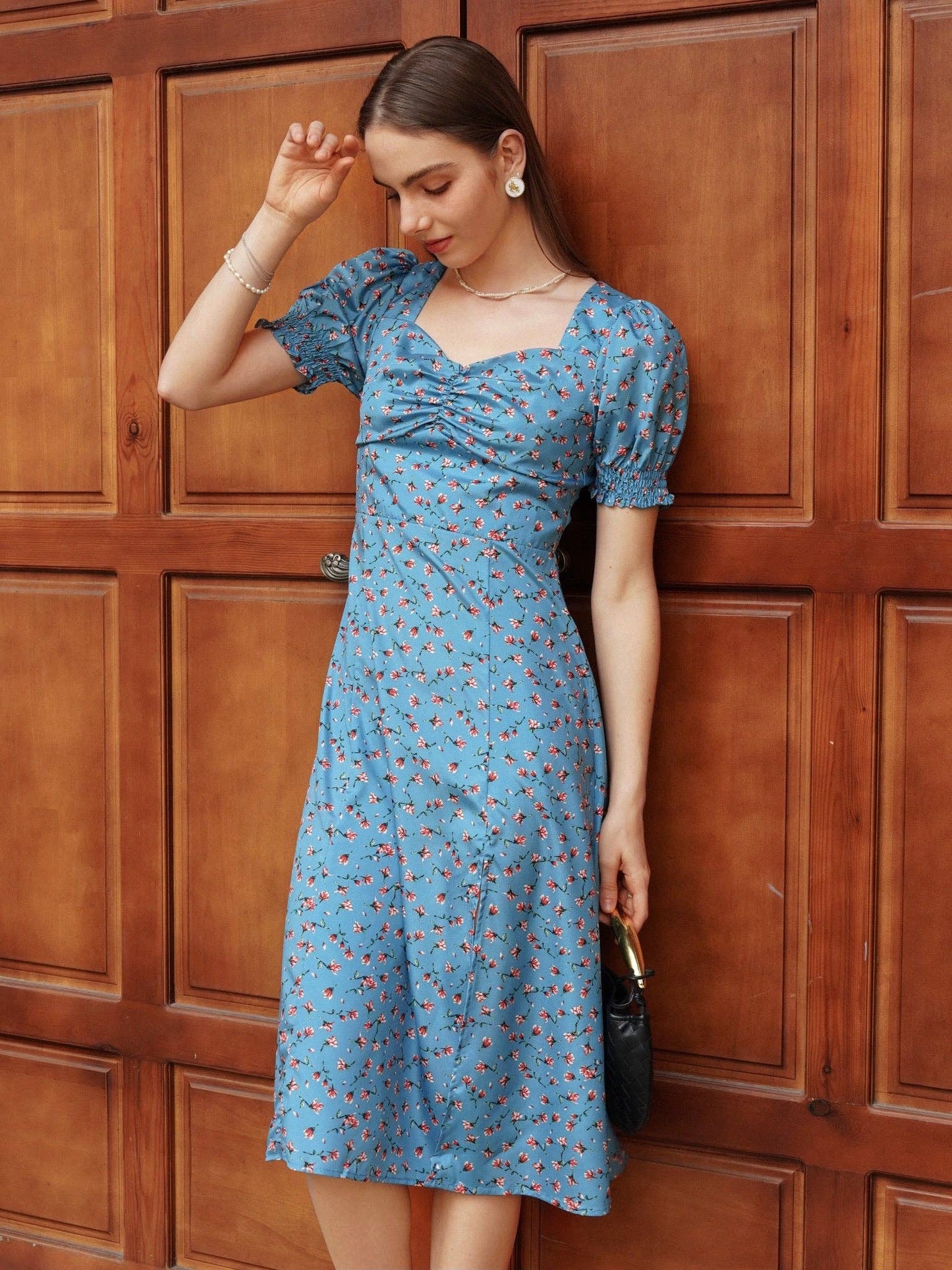 Azure Blue Floral Wrap Dress
