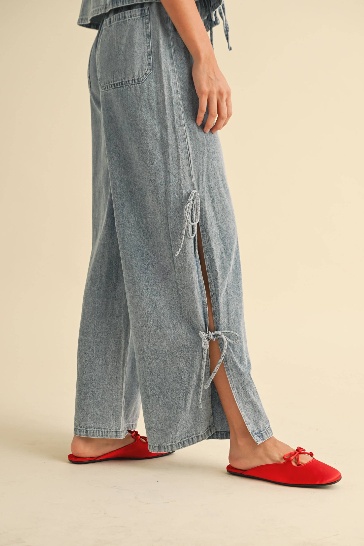 P4820ST DENIM TIED ON THE SIDE PANTS
