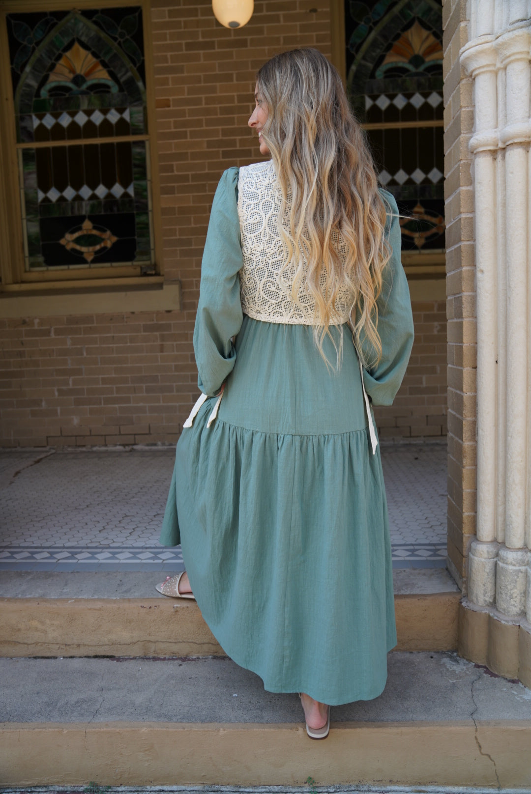 ROMANTIC WALKTHROUGH THE CITY CROCHET OVERLAY MAXI DRESS