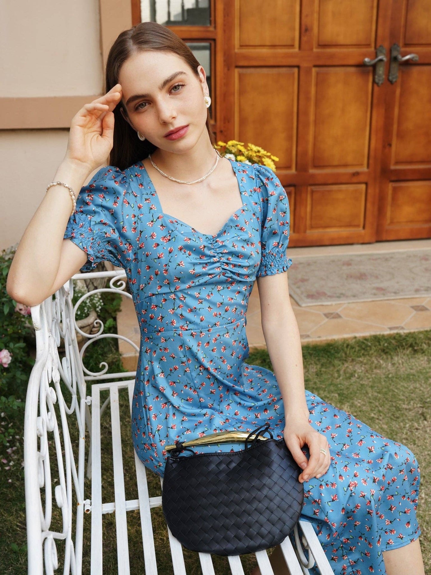Azure Blue Floral Wrap Dress