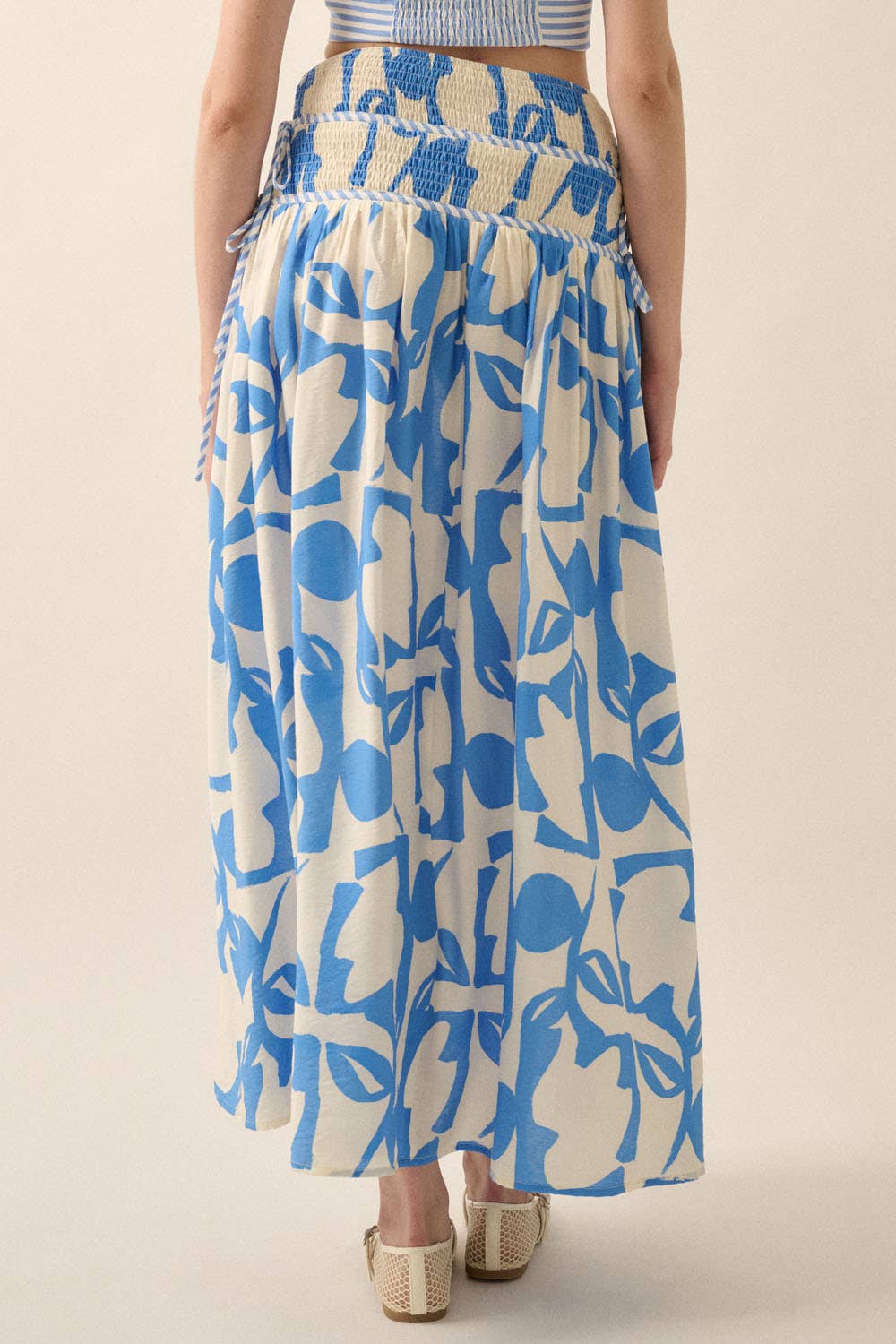 Abstract Floral-Print Tiered-Waist Maxi Skirt