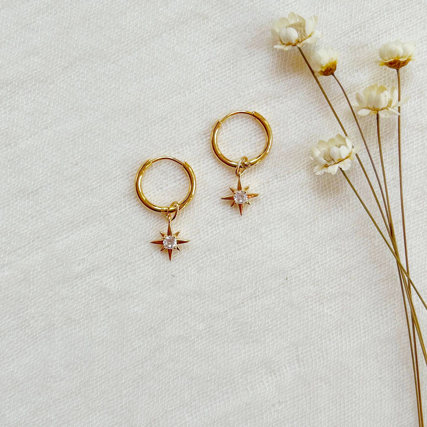 North Star Charm Huggie Hoops