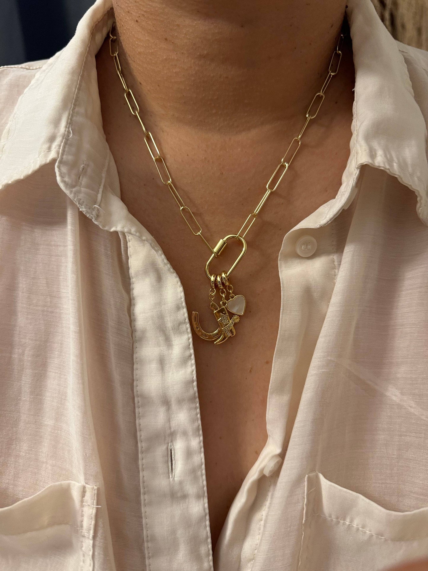 Lucky 18KT Gold Plated Pendant Necklace with Charms