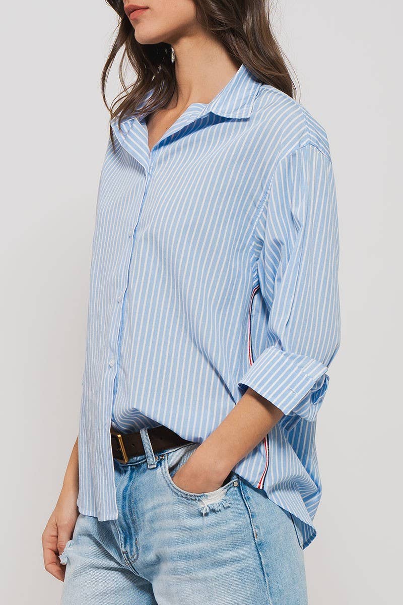TWILL TAPE BUTTON DOWN OVERSIZED STRIPE SHIRT