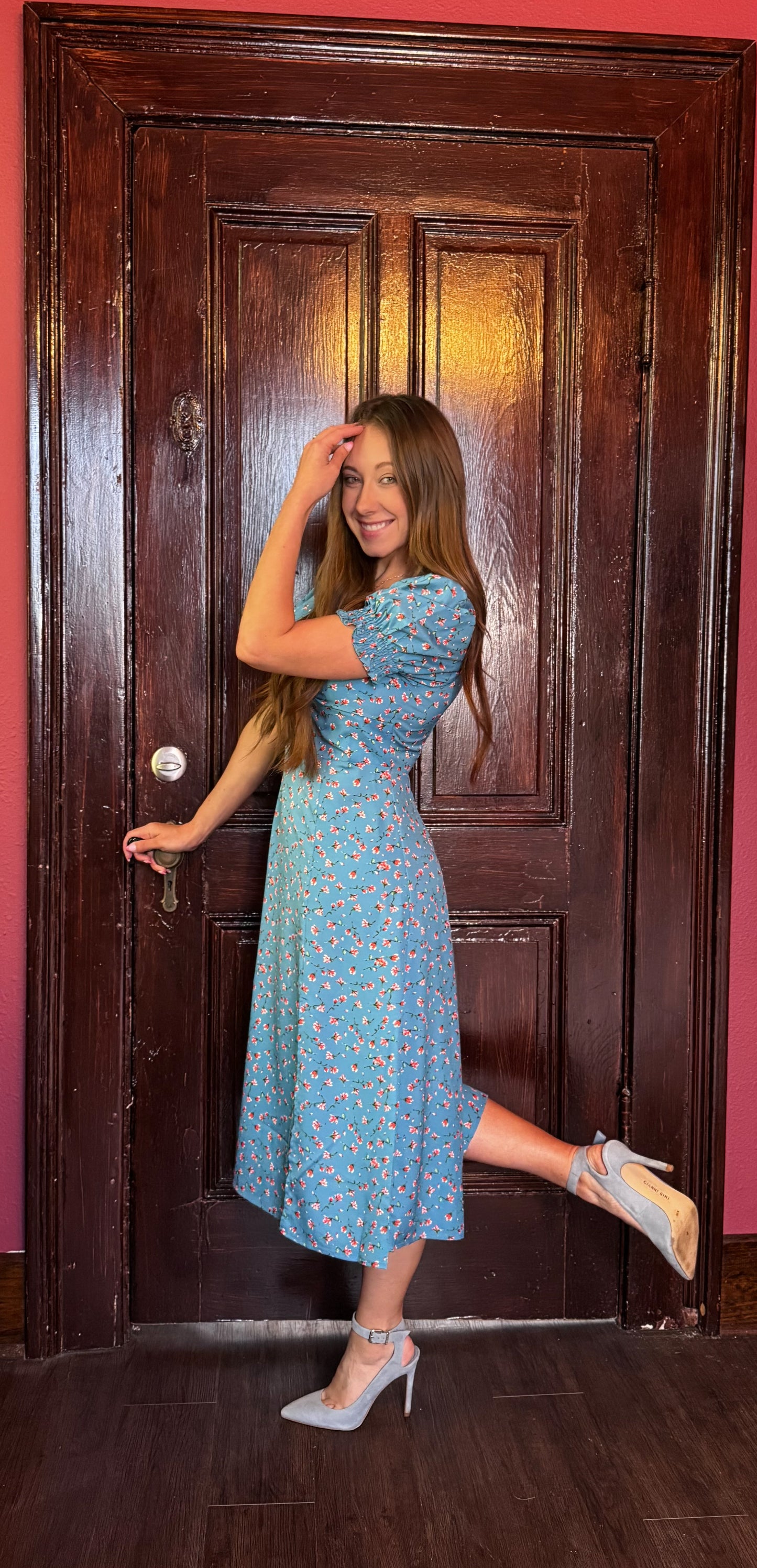 Azure Blue Floral Wrap Dress
