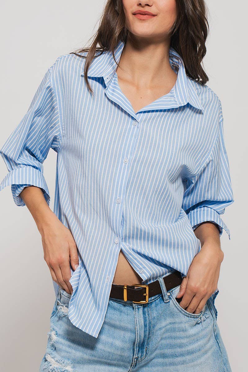 TWILL TAPE BUTTON DOWN OVERSIZED STRIPE SHIRT