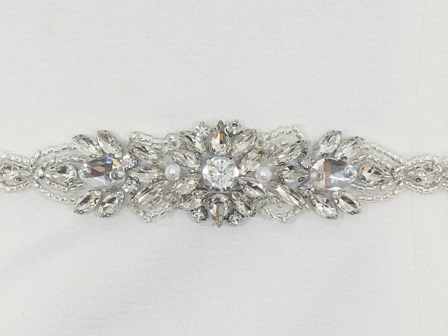 Elegant Silver beaded Crystals Bridal Sash Belt