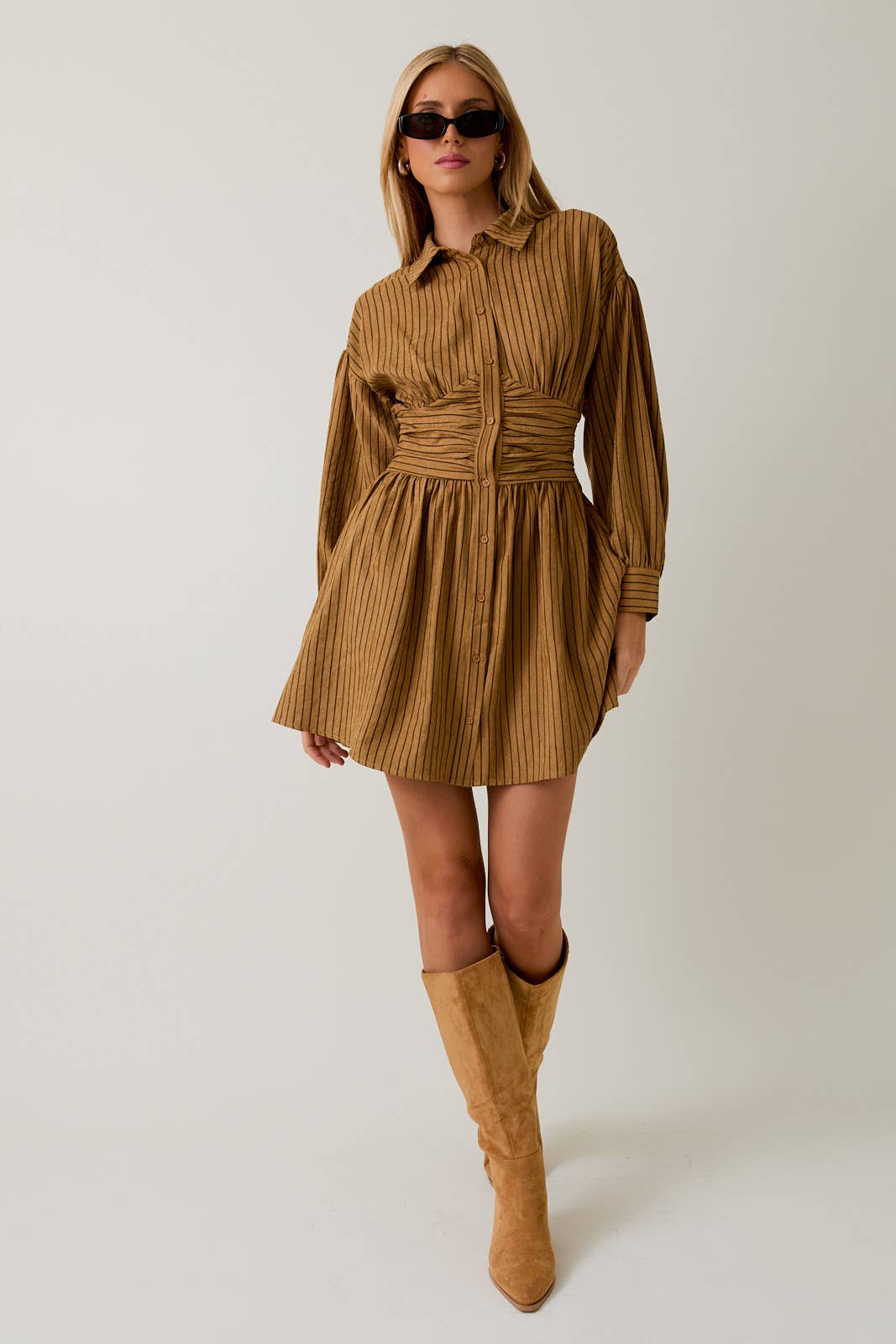 EMPIRE WAIST LONG SLEEVE FIT & FLARE MINI DRESS