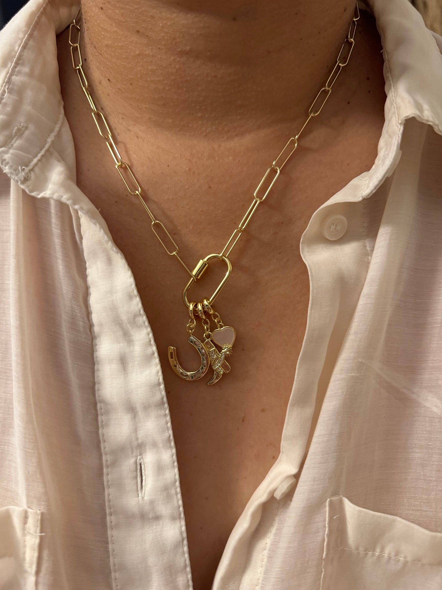 Lucky 18KT Gold Plated Pendant Necklace with Charms