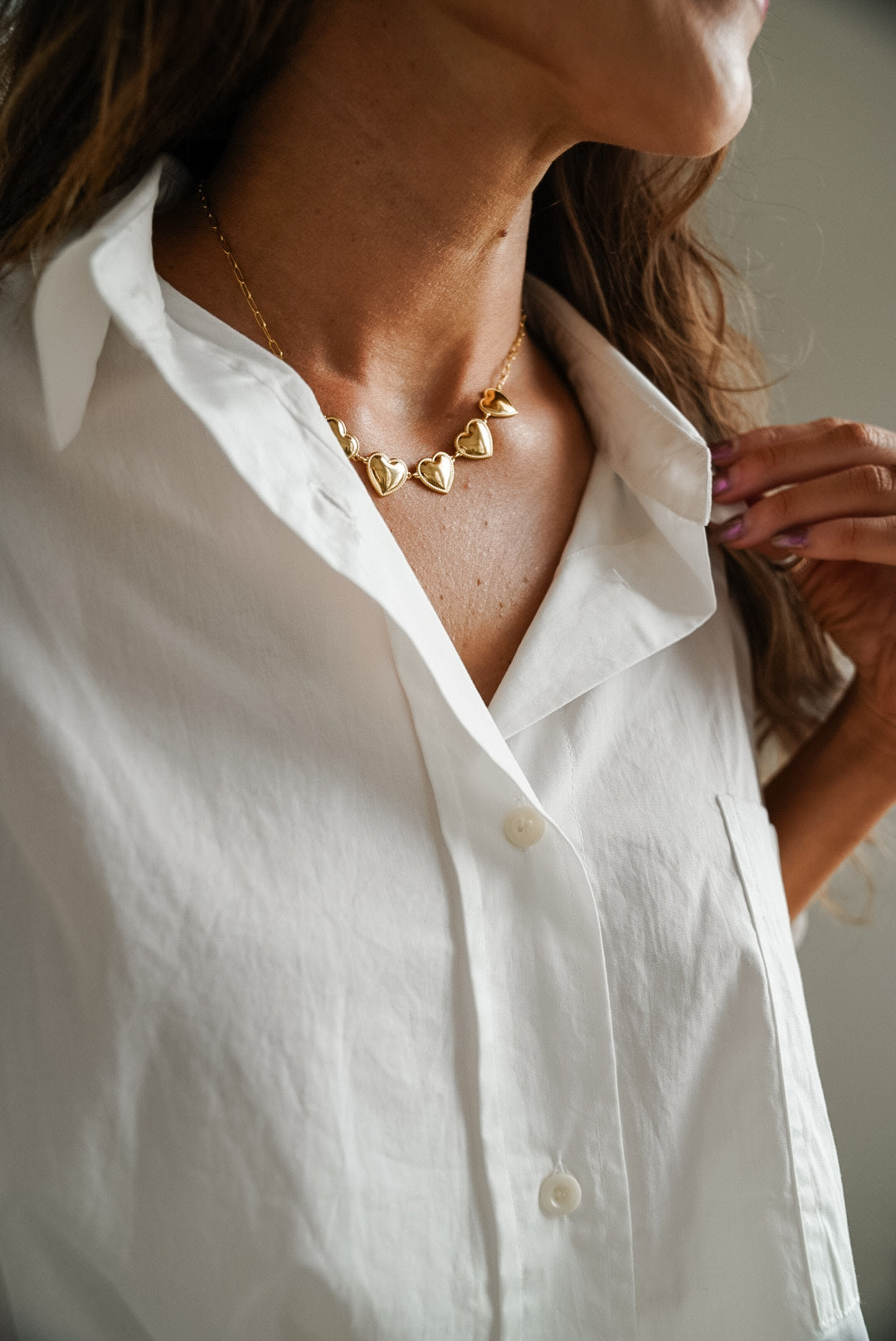 White Oversized Cuff Hem Button Down Shirt