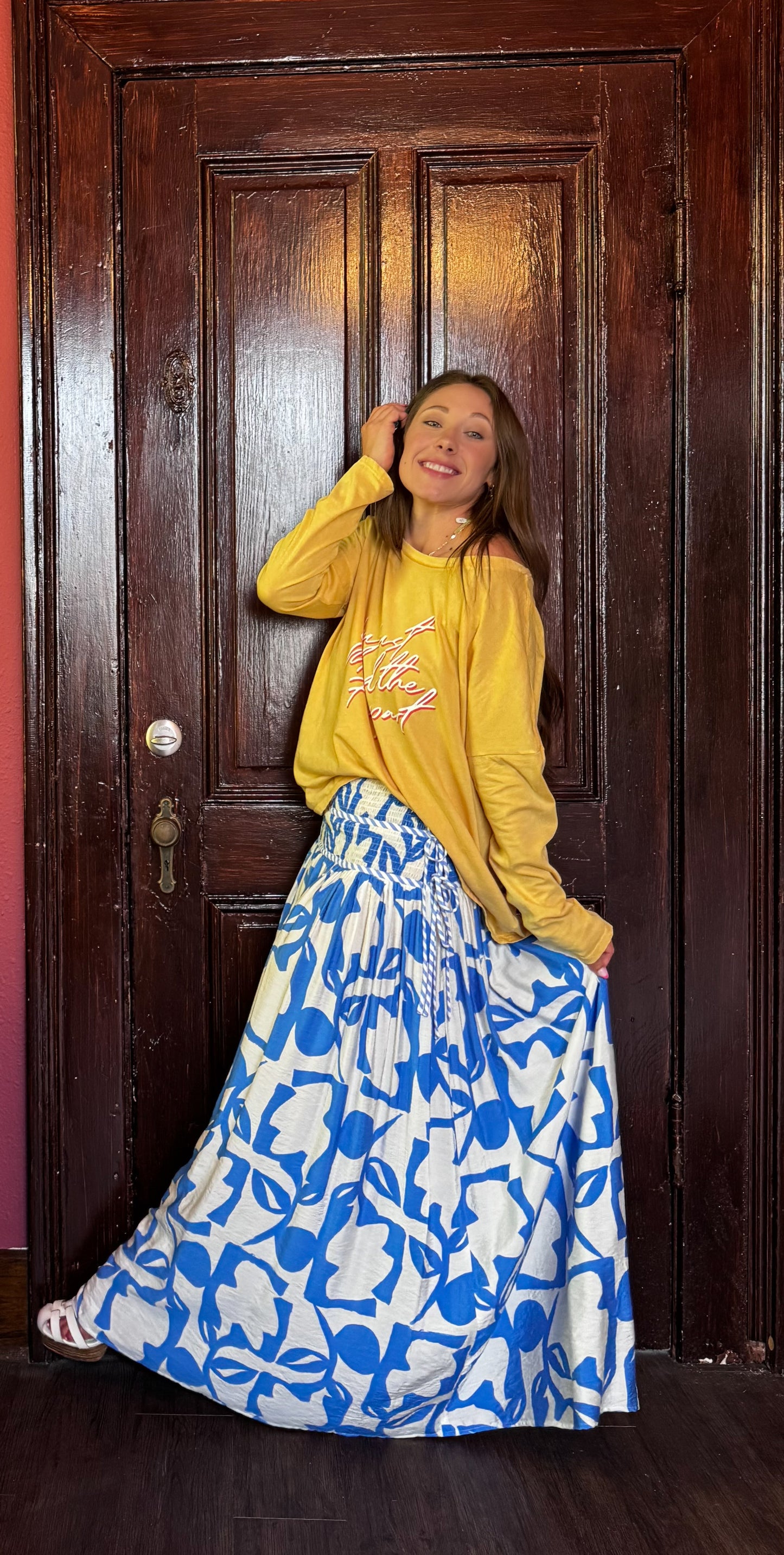 Abstract Floral-Print Tiered-Waist Maxi Skirt