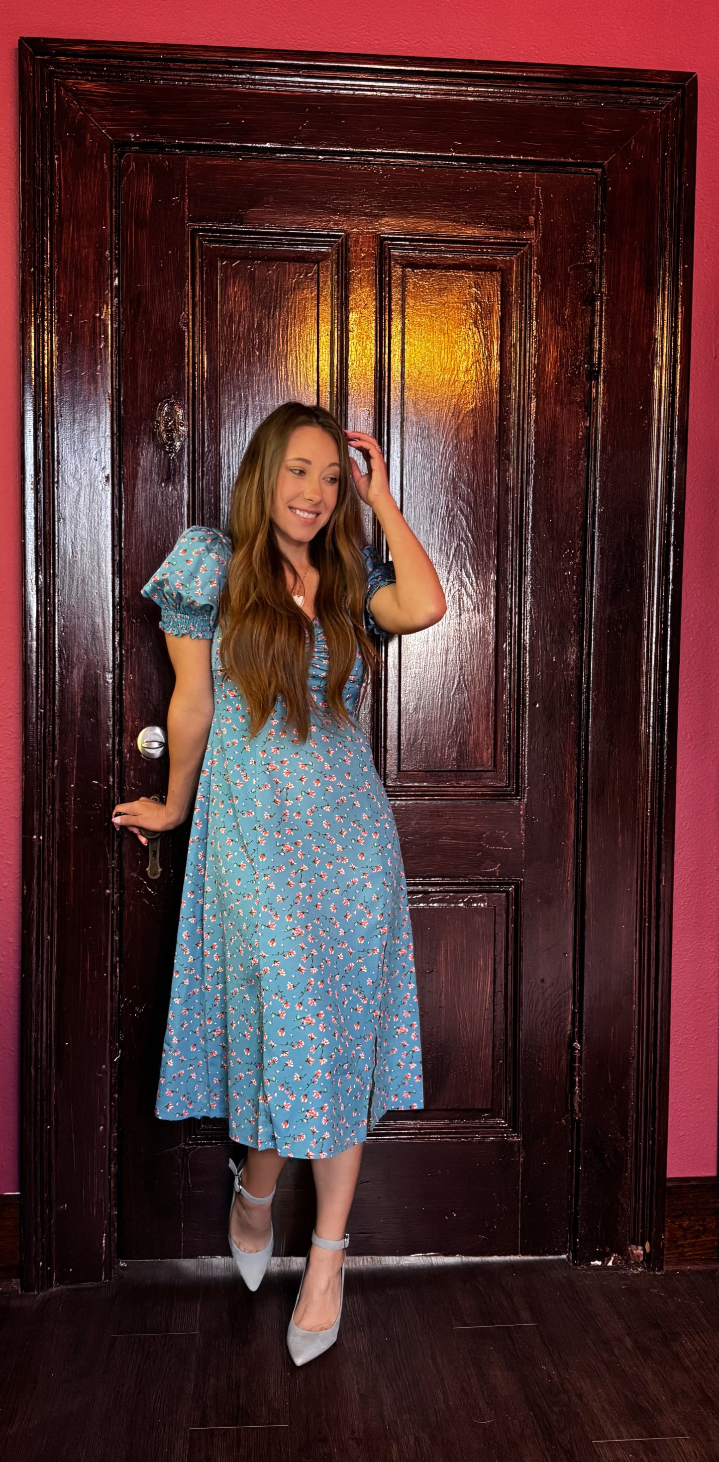 Azure Blue Floral Wrap Dress