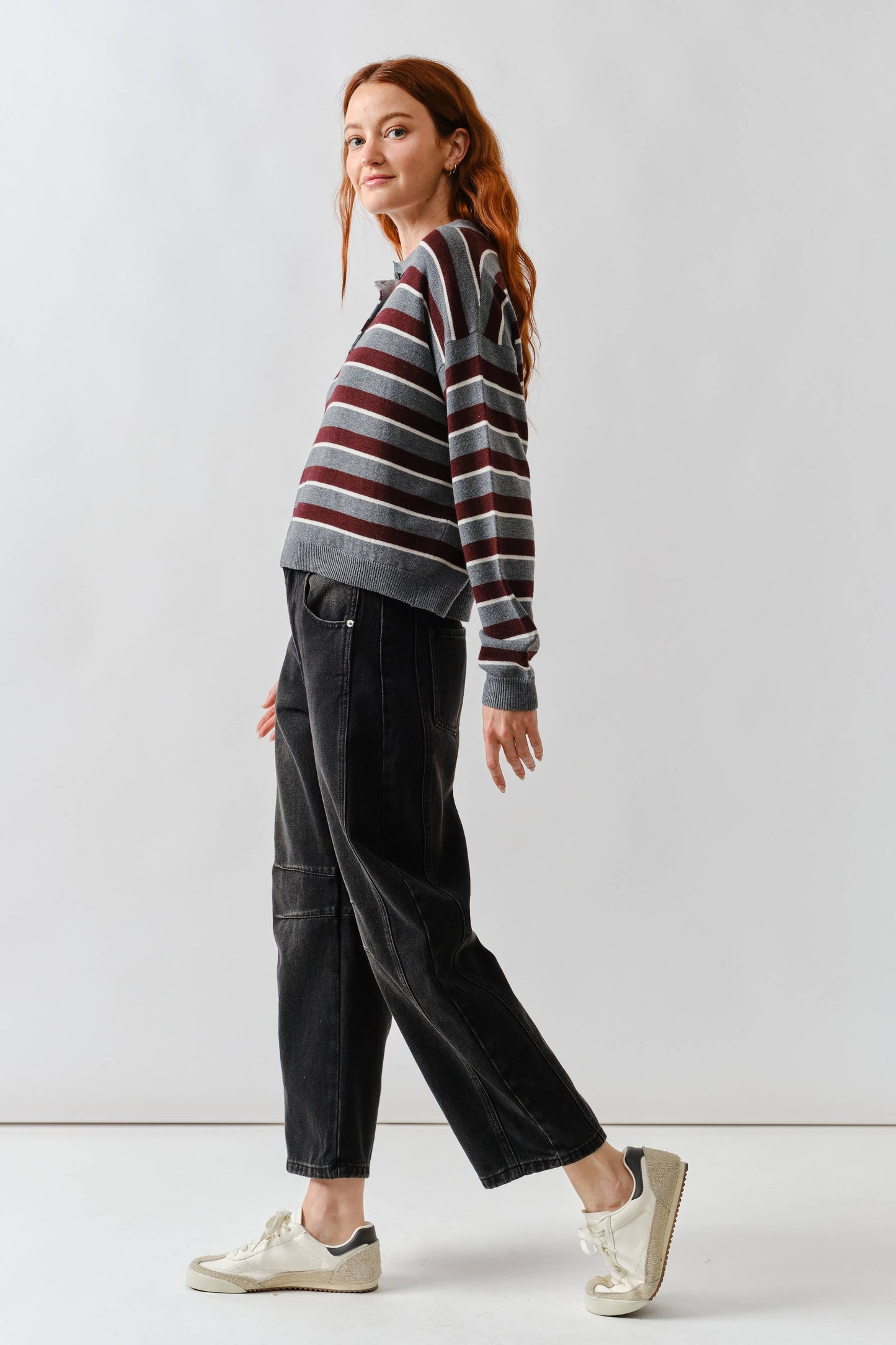 STRIPE POLO LONG SLEEVES KNIT SWEATER