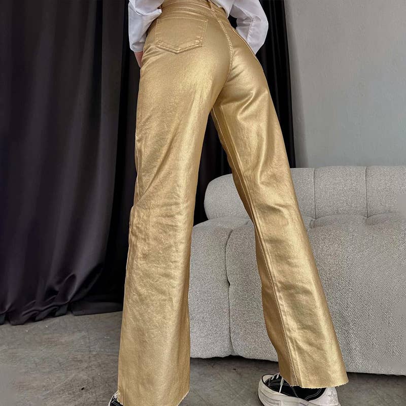 Metallic high rise straight Pant New Year's Eve Dressy