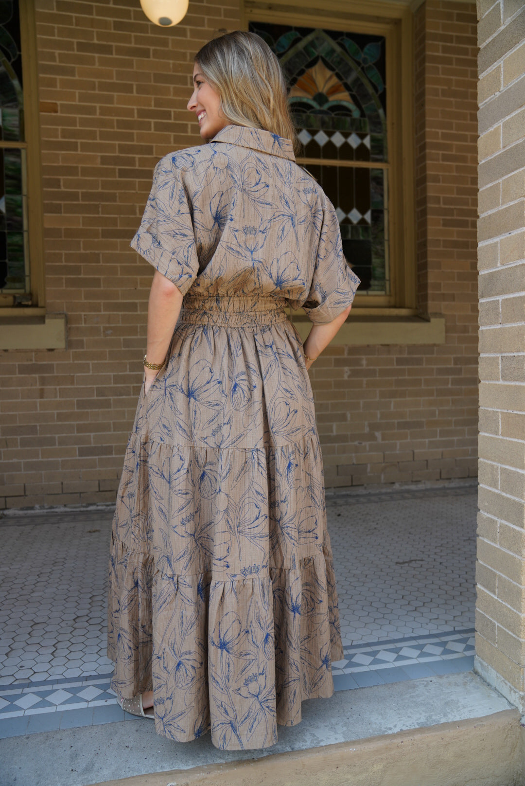 VINTAGE INSPIRED TEXTURED FLORAL MAXI DRESS WITH DOLMAN SLVS
