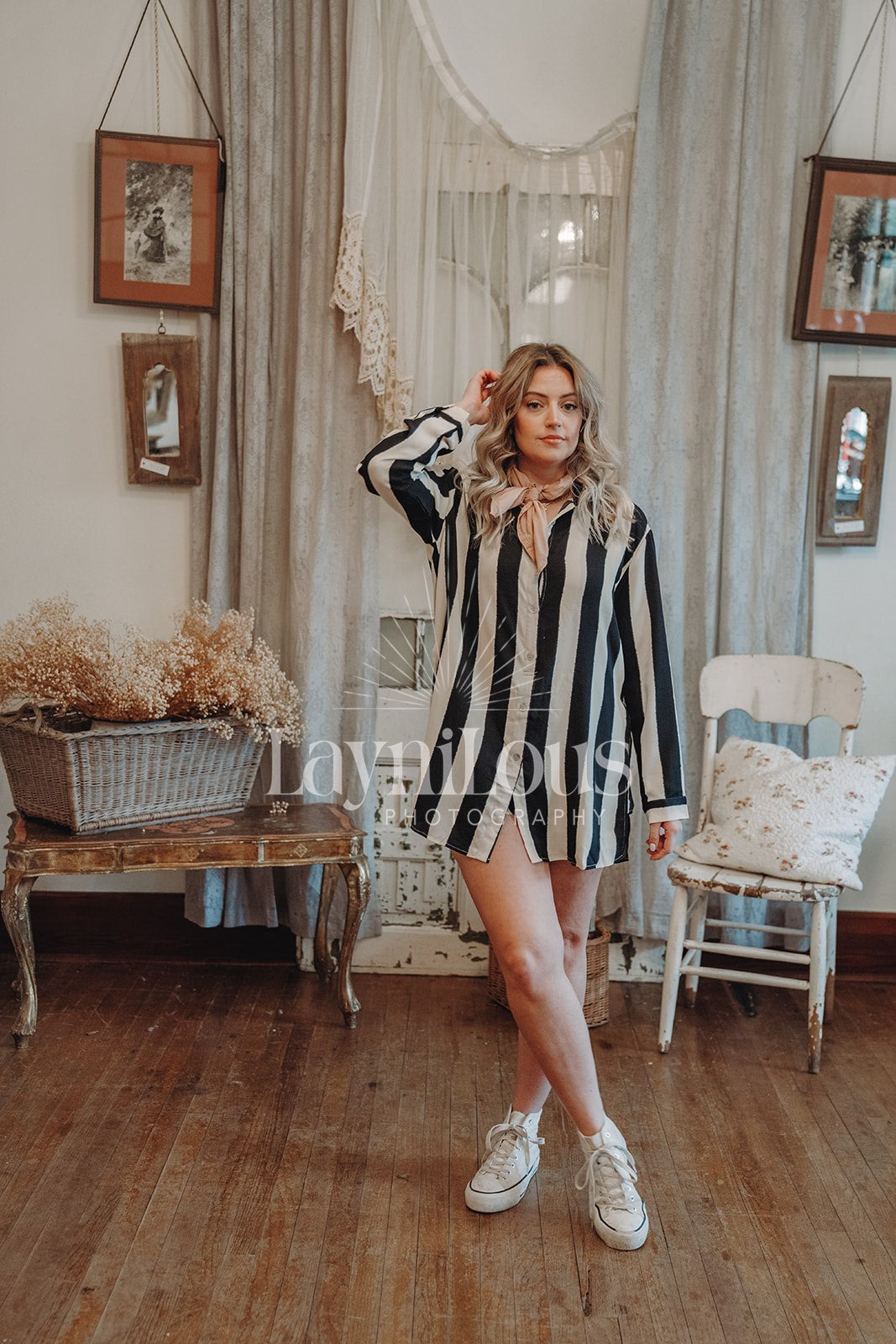 Stripped Button Front Yoke back Romper
