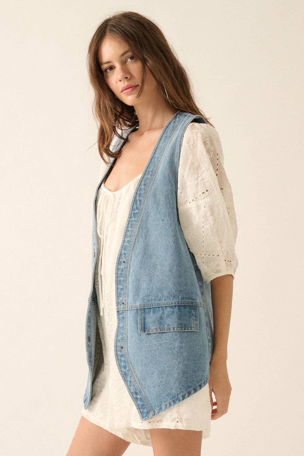 Denim Snap-Front Vest