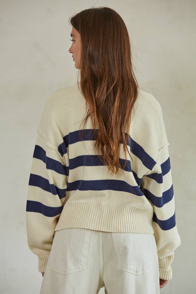 W1537 | Knit Sweater Striped Button Down Cardigan