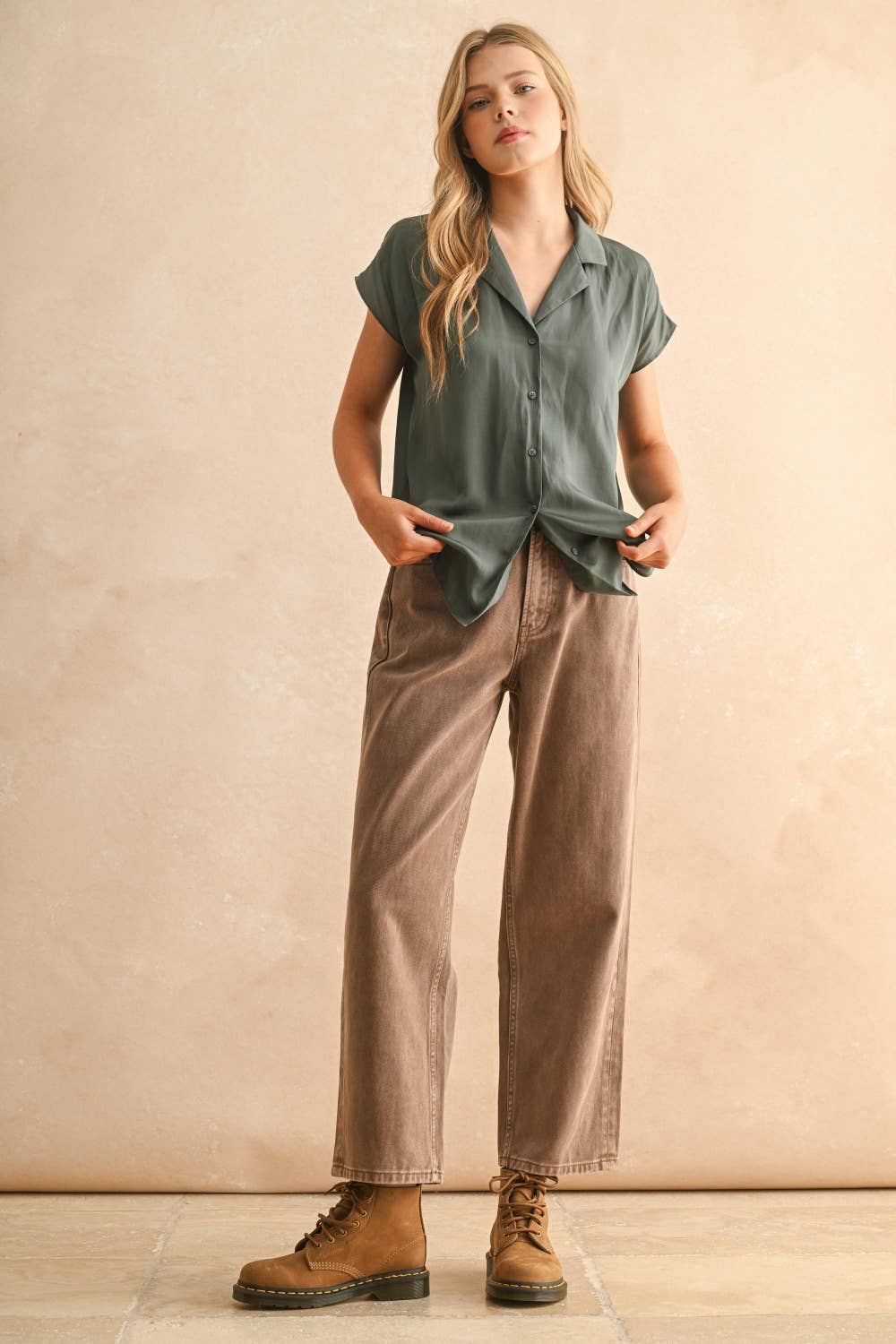 BUTTON DOWN CAP SLEEVE SHIRTS