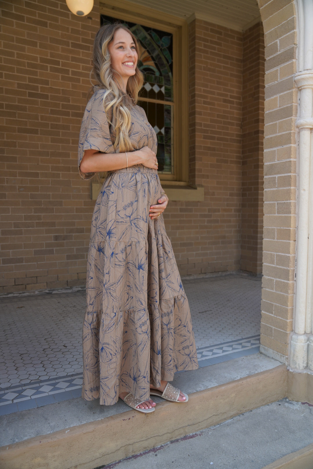 VINTAGE INSPIRED TEXTURED FLORAL MAXI DRESS WITH DOLMAN SLVS