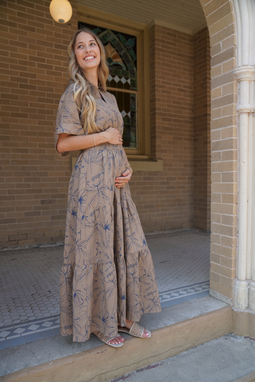 VINTAGE INSPIRED TEXTURED FLORAL MAXI DRESS WITH DOLMAN SLVS