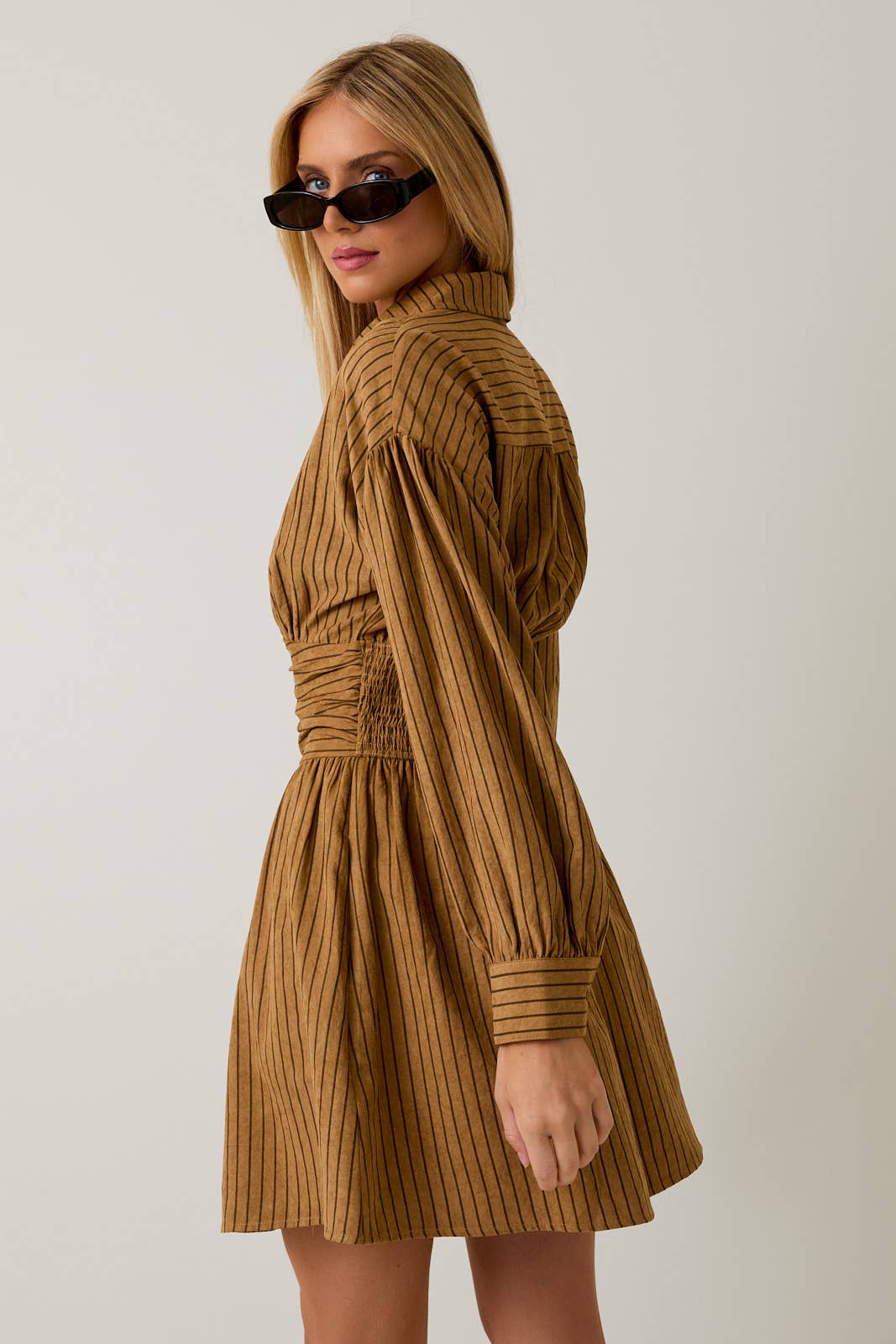 EMPIRE WAIST LONG SLEEVE FIT & FLARE MINI DRESS
