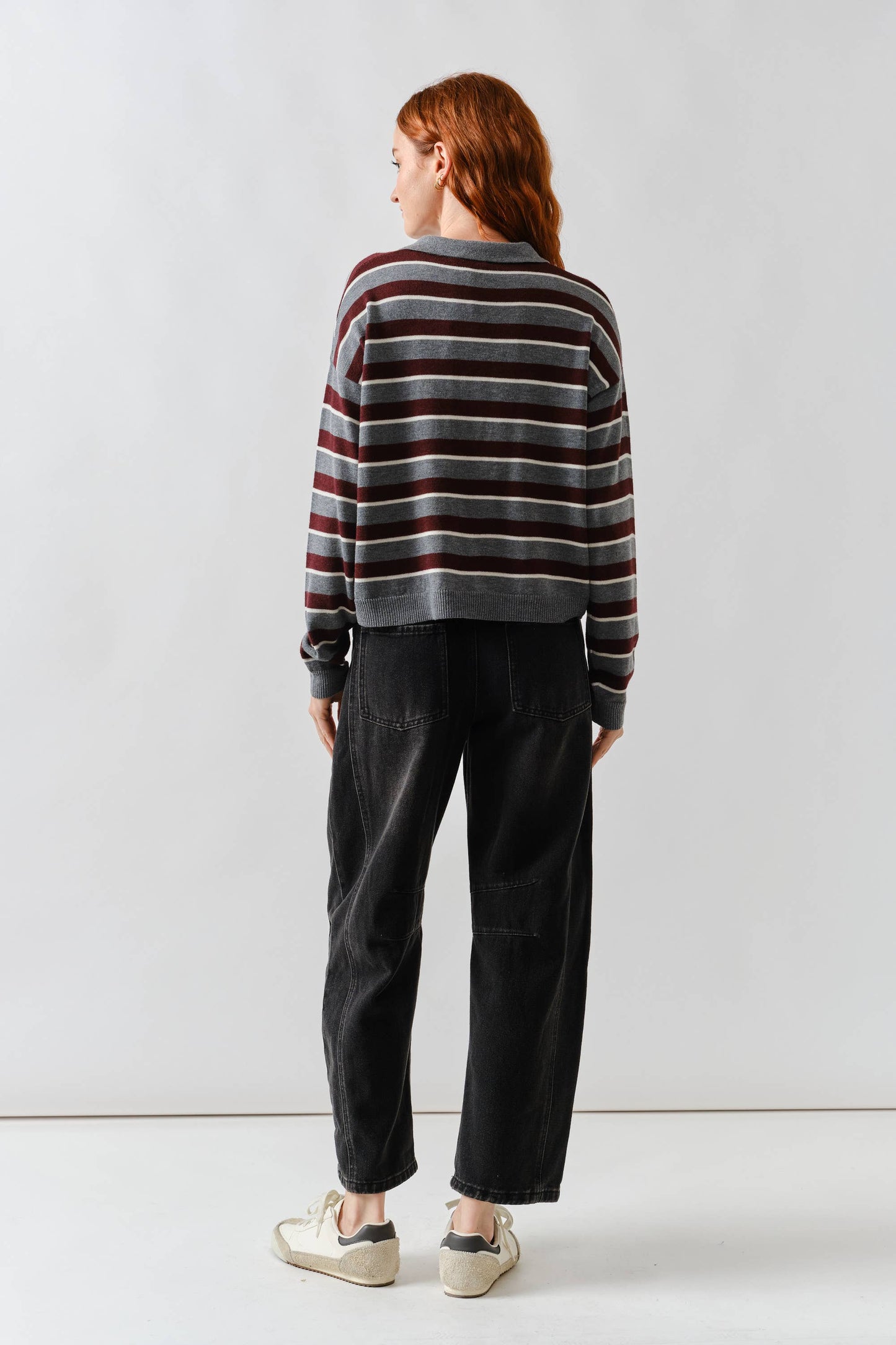 STRIPE POLO LONG SLEEVES KNIT SWEATER