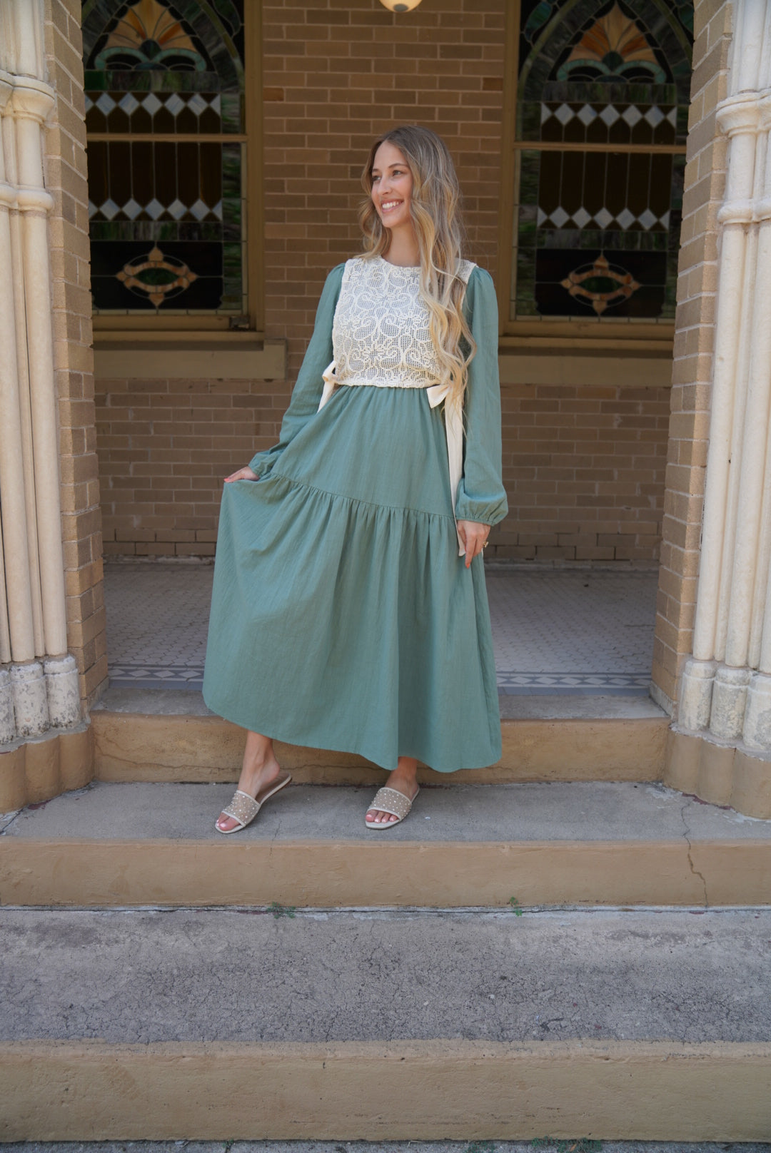 ROMANTIC WALKTHROUGH THE CITY CROCHET OVERLAY MAXI DRESS
