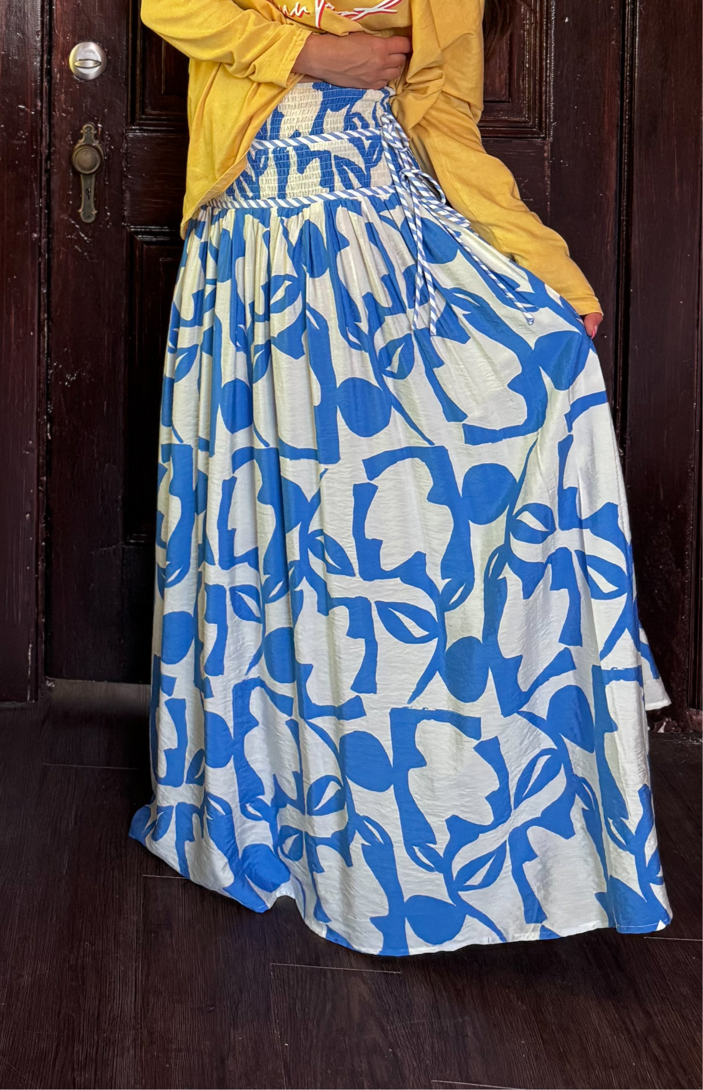 Abstract Floral-Print Tiered-Waist Maxi Skirt