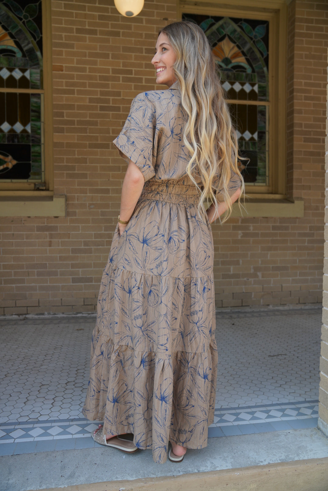 VINTAGE INSPIRED TEXTURED FLORAL MAXI DRESS WITH DOLMAN SLVS