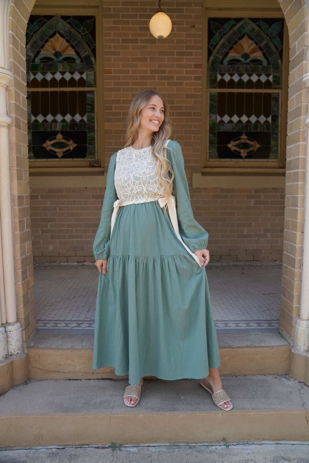 ROMANTIC WALKTHROUGH THE CITY CROCHET OVERLAY MAXI DRESS