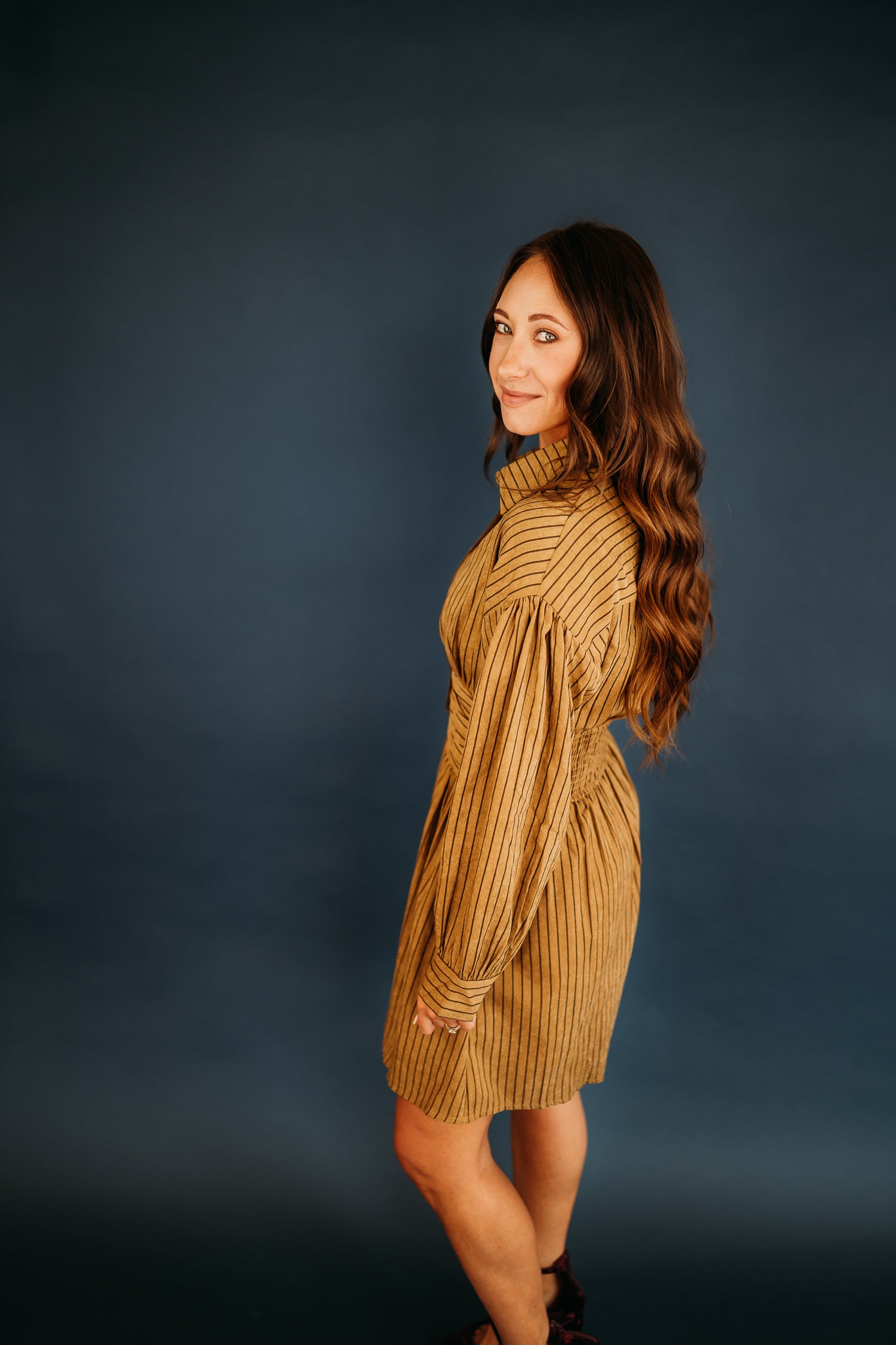 EMPIRE WAIST LONG SLEEVE FIT & FLARE MINI DRESS