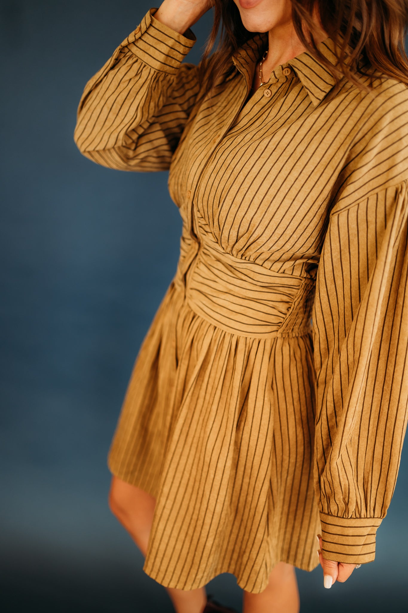 EMPIRE WAIST LONG SLEEVE FIT & FLARE MINI DRESS