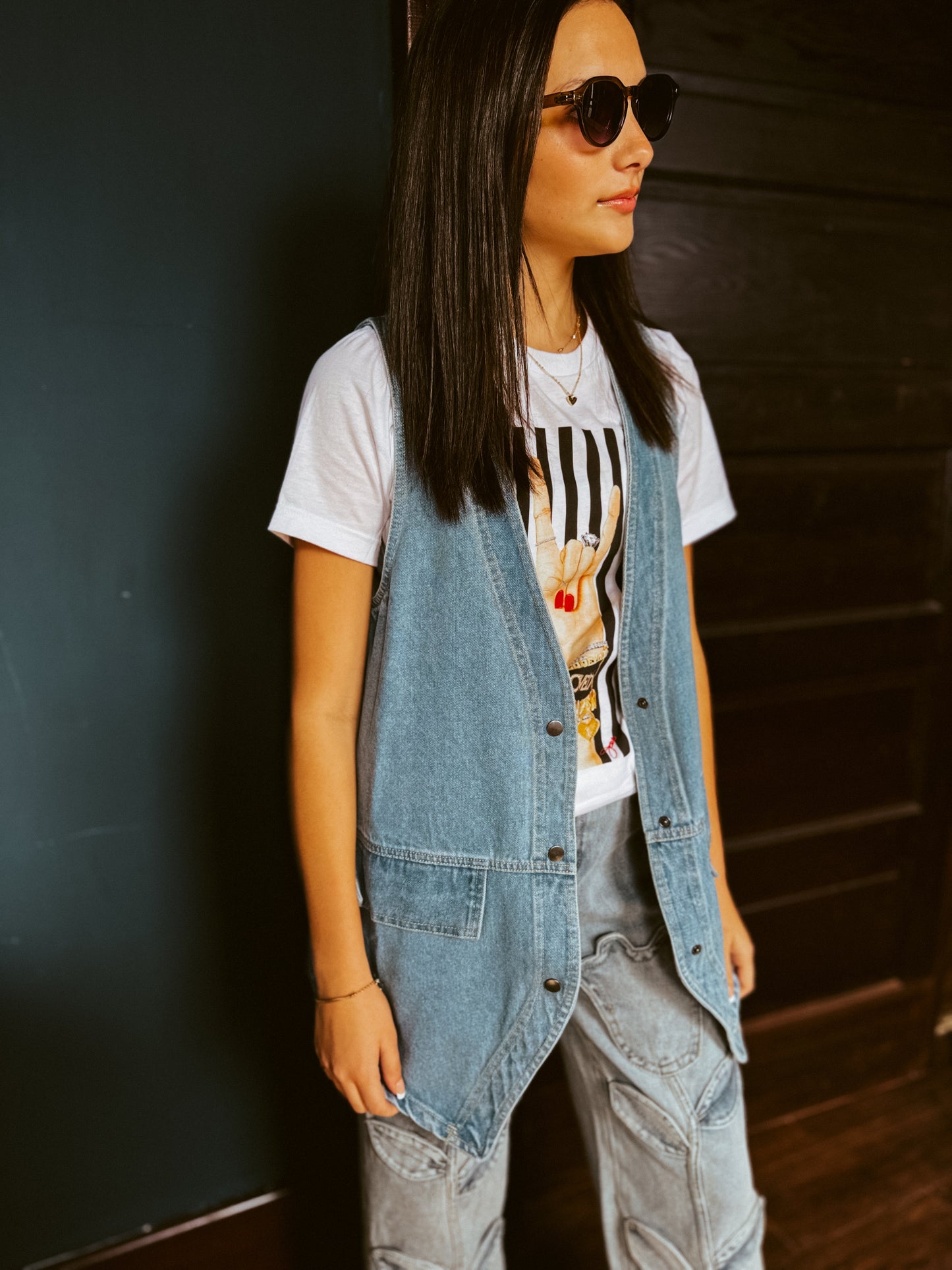 Denim Snap-Front Vest